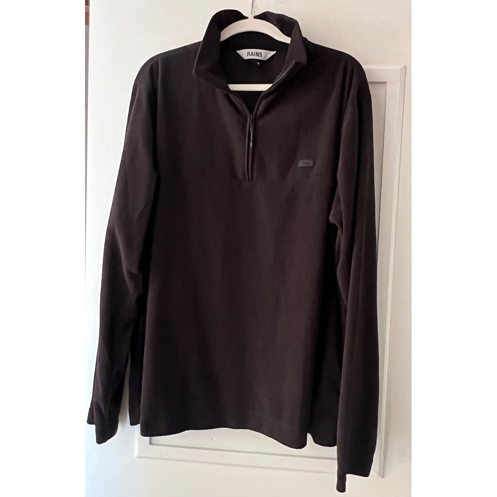 Rains Mens XXL Black Quarter Zip Fleece Pullover Sweater Lightweight Logo